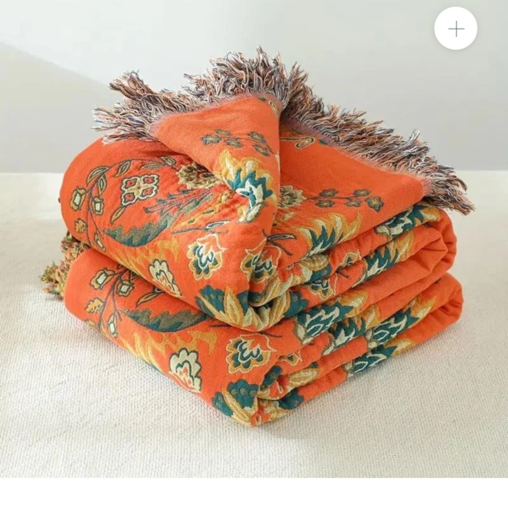 Orange Floral Patterned Throw Blanket